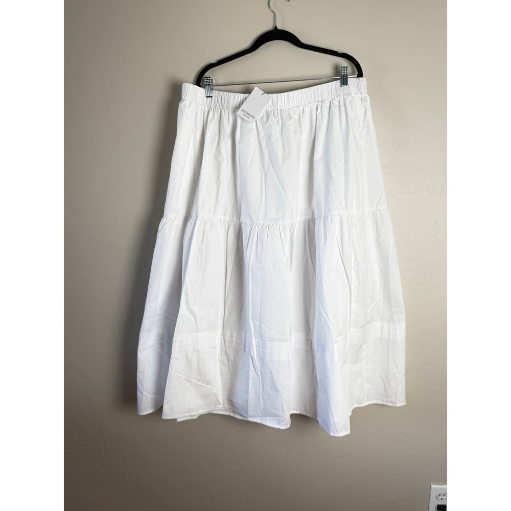 NWT Sugarlips Curve Flores White Cotton Tiered Pleated Midi Skirt Pockets 2X - Picture 2 of 14